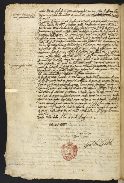 Egerton MS 48 f.10 Letter od Galileo Galilei
