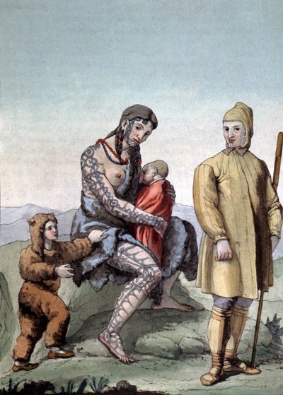 Čukotská rodina, kolem roku 1810 (rytina) od Gallo Gallina