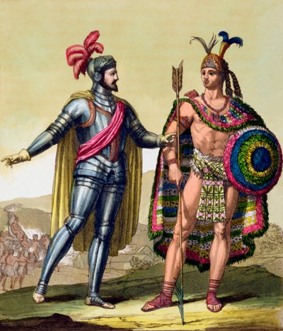 Setkání mezi Hernando Cortes a Montezuma II, Mexiko, 1519 c1820-1839 od Gallo Gallina