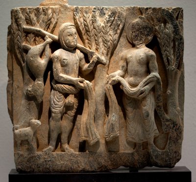 Vyměňte si oblečení s myslivcem. Nízký reliéf, umění Gandhara (Pákistán), 2.–3. století. Národní muzeum Koreje, Soul (Jižní Korea). od Gandhara School