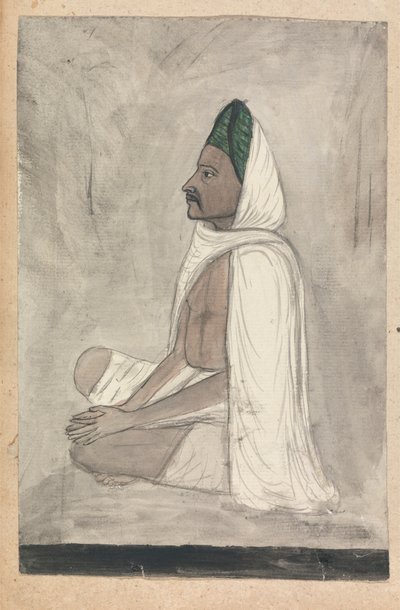 Muž v zeleném turbanu sedí se zkříženýma nohama od Gangaram Chintaman Tambat