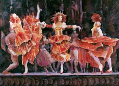 Scéna z Romea a Julie, Royal Ballet, Covent Garden (wc na papíře) od Gareth Lloyd Ball