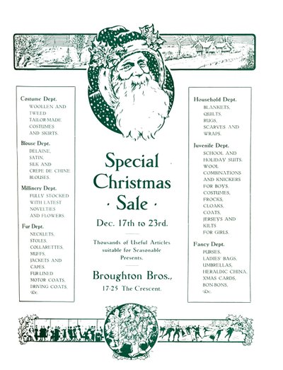 Reklama na Broughton Bros. – Speciální vánoční výprodej, 1917 od Garratt and Atkinson