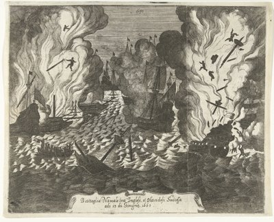 Bitva u Lowestoftu, 1665 Námořní bitva mezi Angličany a Nizozemci 13. června 1665 (název na předmětu) od Gaspar Bouttats (attributed to)