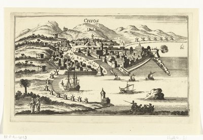 Pohled na Chios Topografické snímky přístavů, měst a ostrovů ve Středozemním moři (název série) od Gaspar Bouttats