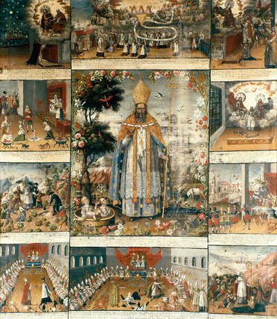 Oltářní obraz života svatého Mikuláše z Myry nebo Bari (270-345) od Gaspar Miguel de Berrio