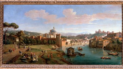 Pohled na Veronu a břehy řeky Adige - Malba, konec 17.-18. století od Gaspar van Wittel
