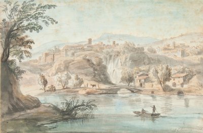 Krajina v Tivoli, 1701-10 (pero, hnědý inkoust a barevné lavíry na papíře) od Gaspar van Wittel