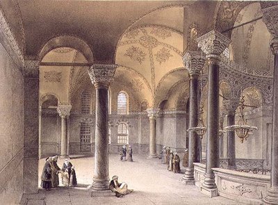 Haghia Sophia, deska 14: Orientální galerie, vyryl Louis Haghe (1806-85) publikoval 1852 (litho) od Gaspard (after) Fossati
