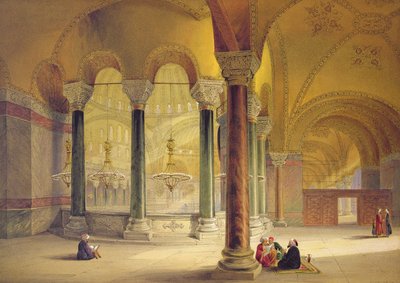 Hagia Sophia, deska 11: Galerie Meme v jihozápadním rohu, vyryla Louis Haghe (1806-85) publikoval 1852 od Gaspard Fossati
