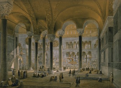 Hagia Sophia, deska 6: severní loď, vyryl Louis Haghe (1806-85), publikováno 1852 od Gaspard Fossati