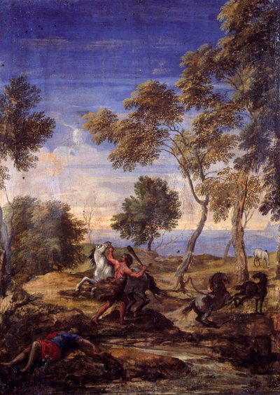 Venkovská bitva kentaurů (olej na plátně) od Gaspard Poussin (school of) Dughet