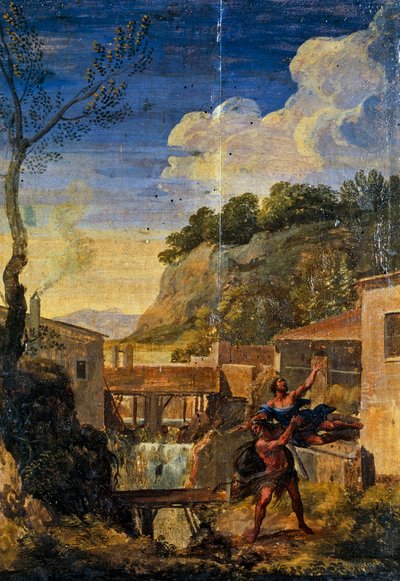 Venkov s Herkulem a Antaeem (olej na plátně) od Gaspard Poussin (school of) Dughet