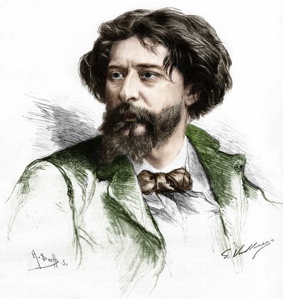 Portrét Alphonse Daudeta (1840-1897), francouzského spisovatele. Rytina A. Pochy podle Gastona Vuilliera, sd. koncem 19. století. od Gaston (after) Vuillier