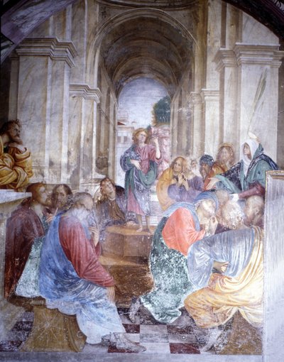 Rozhovor o Ježíši s lékaři v chrámu. Freska od Gaudenzia Ferrariho (1475 - 1546), kostel Santa Maria delle Grazie, Varallo. od Gaudenzio Ferrari