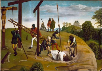 Pláč nad smrtí Kristovou. Detail sestupu kříže. (Malování od Geertgen Tot sint Jans