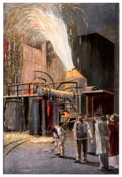 Oduhličení surového železa v Bessemerově konvertoru, 1900. od Gehrke