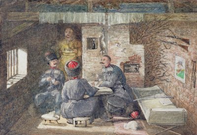 Interiér Cossack Hut v Rusku, 12 mil západně od Kertche, 1855 od General E.W. Wray