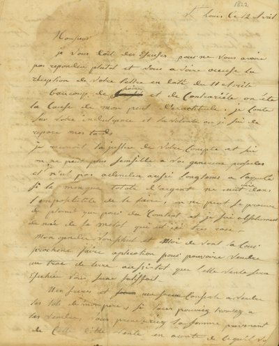 Dopis Rosalie Saugrainové P. R. Bureauovi od Genevieve Rosalie Michau Saugrain