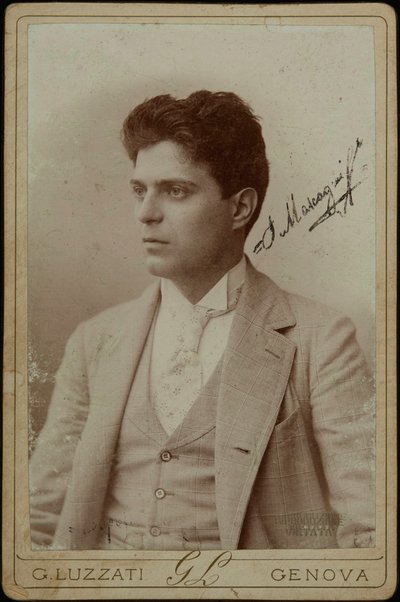 Portrét skladatele Pietra Mascagniho 1863-1945, c. 1890. od Genova . Photo studio Luzzati