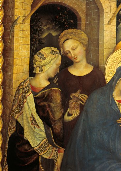 Klanění tří králů detail služebnictva od Gentile da Fabriano