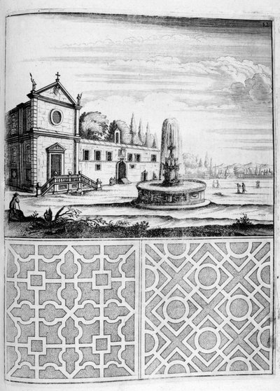 Návrh domu, fontány a zahrady, 1664 od Georg Andreas Bockler