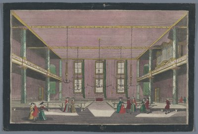 Pohled do interiéru Kerk van de Broedergemeente v Zeist Místo setkání bratrské komunity v Zeyst von Innen od Georg Balthasar Probst (possibly)