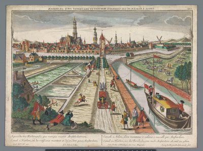 Pohled na Amsterdamský kanál v Haarlemu Canal zu Harlem, st. Threckschuijten po Amsterdamu ab und zu gehen (název na objektu) Haarlem (název série) od Georg Balthasar Probst