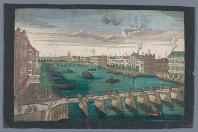Pohled na Binnen-Amstel mezi Blauwbrug a Hogesluis v Amsterdamu Die Amstel von innen nach der blauen Brücke gegen der Wasser Schleuße zu Amsterdam (název na objektu) od Georg Balthasar Probst
