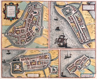 Bolsward, Stavoren, Harlingen a Hindelopen, Nizozemsko - v "Civitates Orbis Terrarum" od Georga Brauna, Kolín nad Rýnem 1617 od Georg Braun