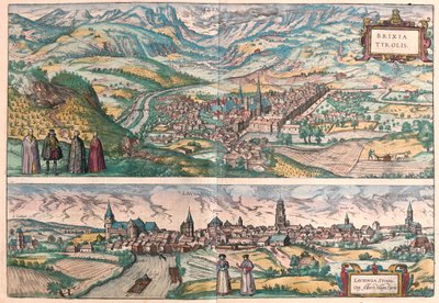 Bressanone, Itálie - Lauingen, Donau, Německo - v "Civitates Orbis Terrarum" od Georga Brauna, Kolín nad Rýnem 1617 od Georg Braun