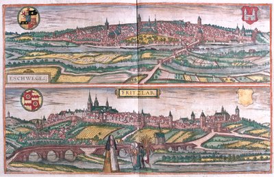 Eschwege a Fritzlar, Německo - v "Civitates Orbis Terrarum" od Georga Brauna, Kolín nad Rýnem 1617 od Georg Braun