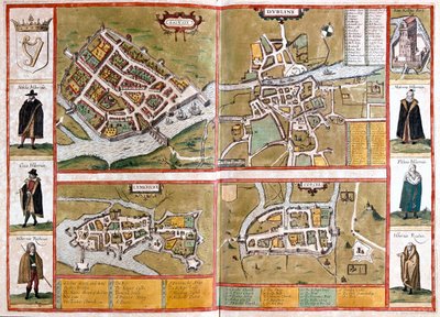 Galway, dublin, limerick a Cork, Anglie - v "Civitates Orbis Terrarum" od Georga Brauna, Kolín nad Rýnem 1617 od Georg Braun
