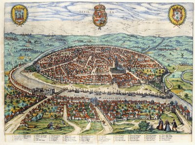 Plán a pohled na Seville, 1579-1590 od Georg Braun