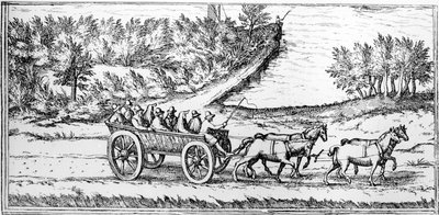 Autobus s cestujícími ve Francii, detail mapy, konec 16. století od Georg Braun und Franz Hogenberg
