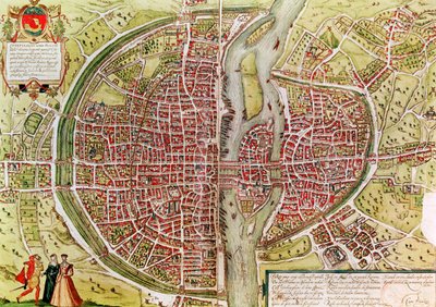Mapa Paříže z „Civitates orbis terrarrum“ od Georga Brauna (1541-1622) a Franze Hogenbergha (1540-92), francouzština, 1572-1617 od Georg Braun und Franz Hogenberg