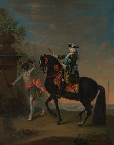 Ruská císařovna Alžběta 1709-1762 na koni, navštěvovaná Page, po letech 1743-49. od Georg Cristoph Grooth