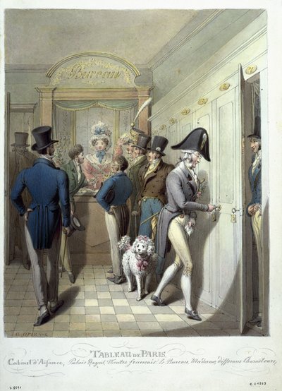 Kancelář divadla Francais, z Tableau de Paris, 1815-30 (wc na papíře) od Georg Emanuel Opitz