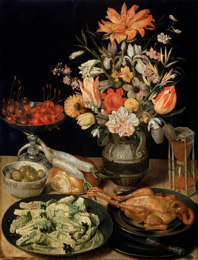 Zátiší s květinami a občerstvením, c1630-c1635 od Georg Flegel