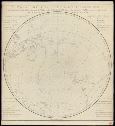Mapa jižní polokoule, po Cookovi od Georg Forster