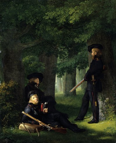 Německy: Theodor Körner, Friedrich Friesen a Heinrich Hartmann na základně Na základně od Georg Friedrich Kersting