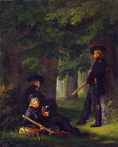 Německy: Theodor Körner, Friedrich Friesen a Heinrich Hartmann ve službě na základně od Georg Friedrich Kersting
