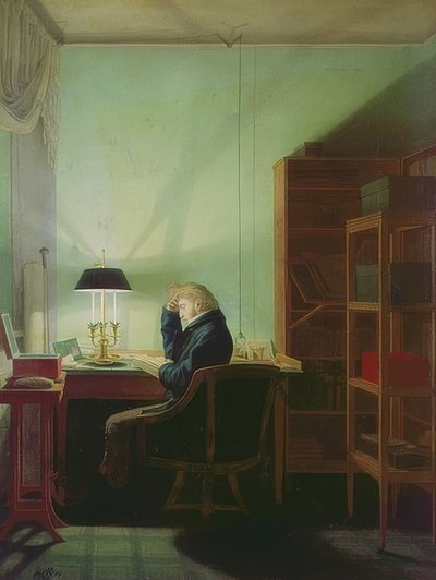 Čtení při světle lampy. 1814 od Georg Friedrich Kersting