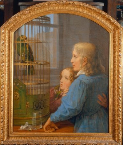Dvě děti před farmářem papoušků od Georg Friedrich Kersting