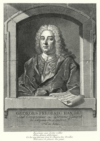 George Frideric Handel , německý barokní skladatel (rytina) od Georg Friedrich Schmidt