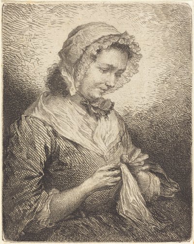 Umělcova žena Šití od Georg Friedrich Schmidt