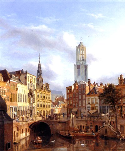 Utrecht s Oudegrachtem, 1827 olej na plátně od Georg Gillis van Haanen