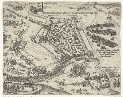 Obléhání Grolu od Frederika Hendrika, 1627 Stadische belager- und einnemung der stat Groll. 1627 (název na objektu) od Georg Keller