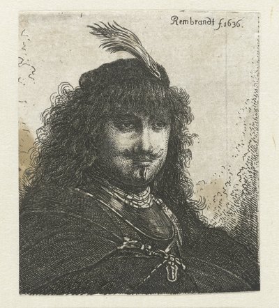 Autoportrét (?) s opeřenou čepicí a spuštěnou šavlí od Georg Leopold Hertel