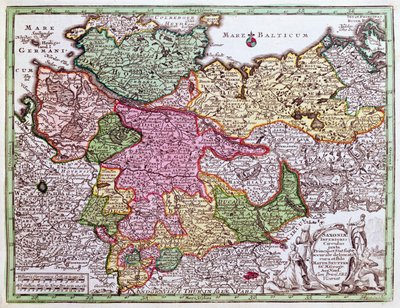 Mapa severního Německa z atlasu od Georg Matthäus Seutter